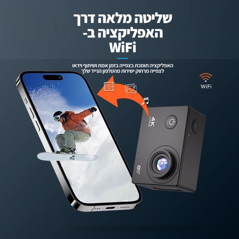 עם שלט חדישה 2026 D4409 WIFI 4K מצלמת ספורט אקסטרים.