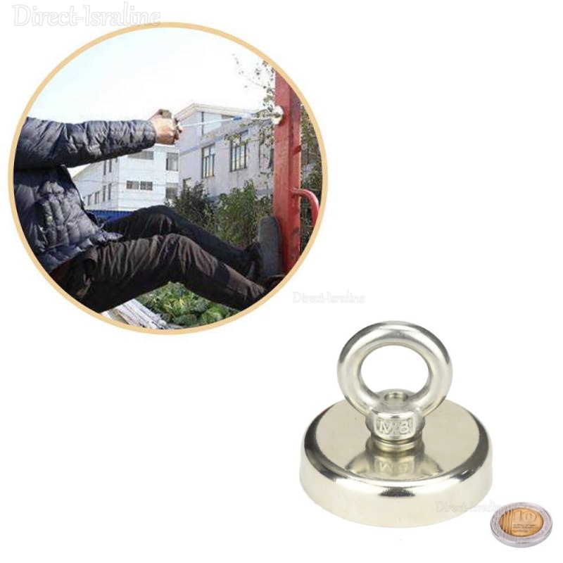 D60mm M8 מגנט בקוטר 60 מ"מ עם טבעת אחיזה להרמה עד 112 ק"ג