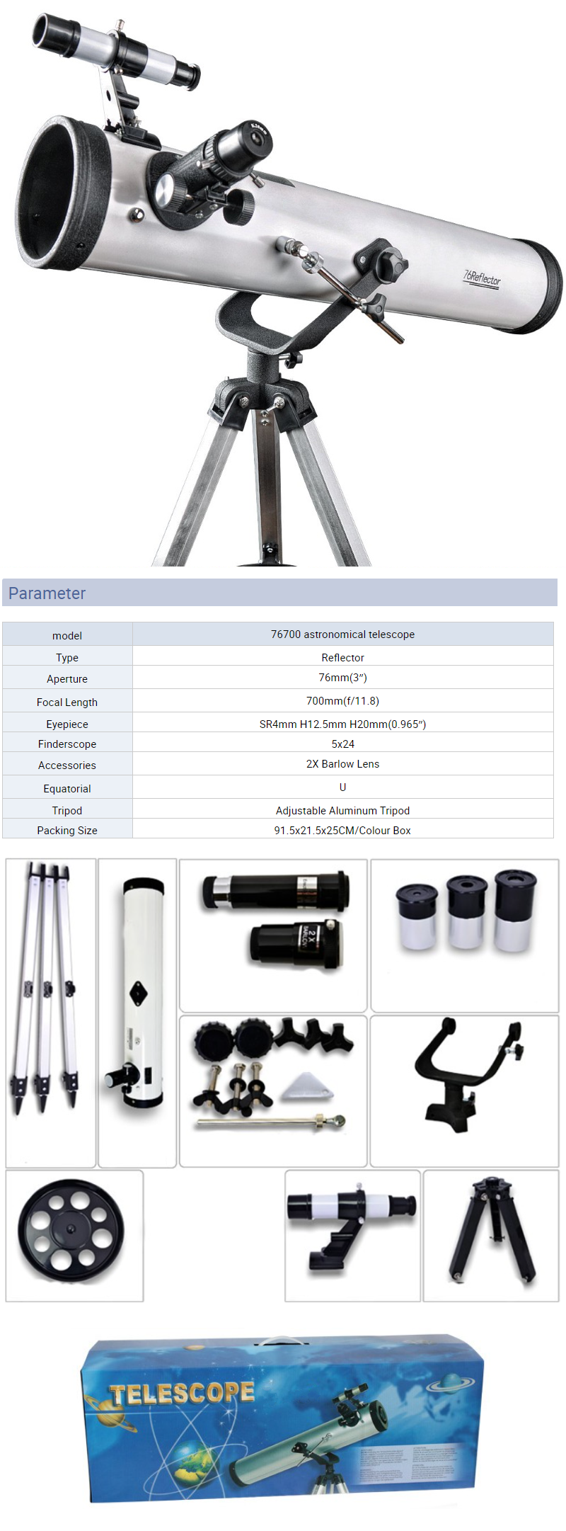 F70076 טלסקופ אסטרונומי מגדיל פי 175 דגם.