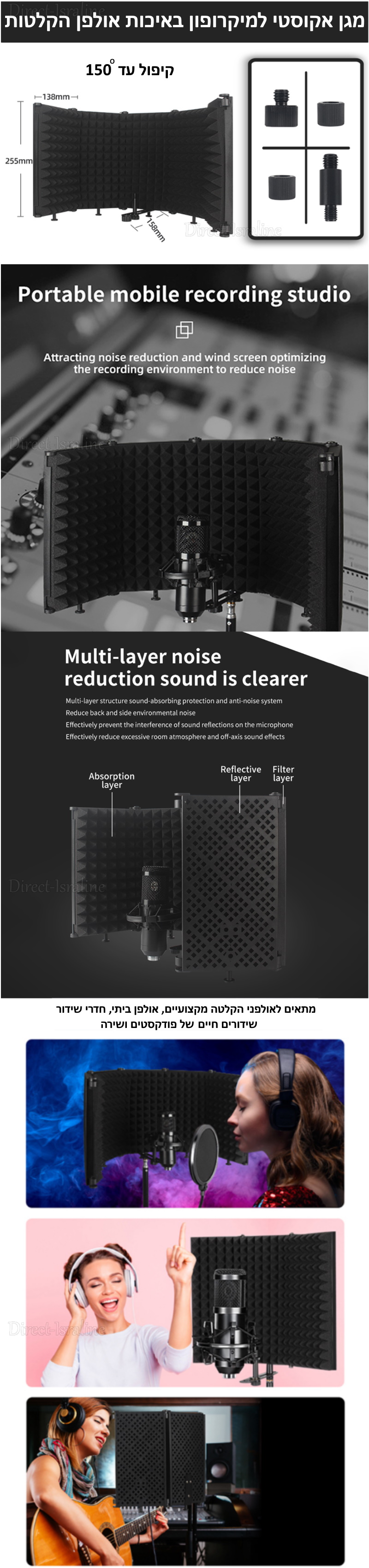 D6082 מגן אקוסטי 5 חלקים למיקרופון באיכות אולפן הקלטות