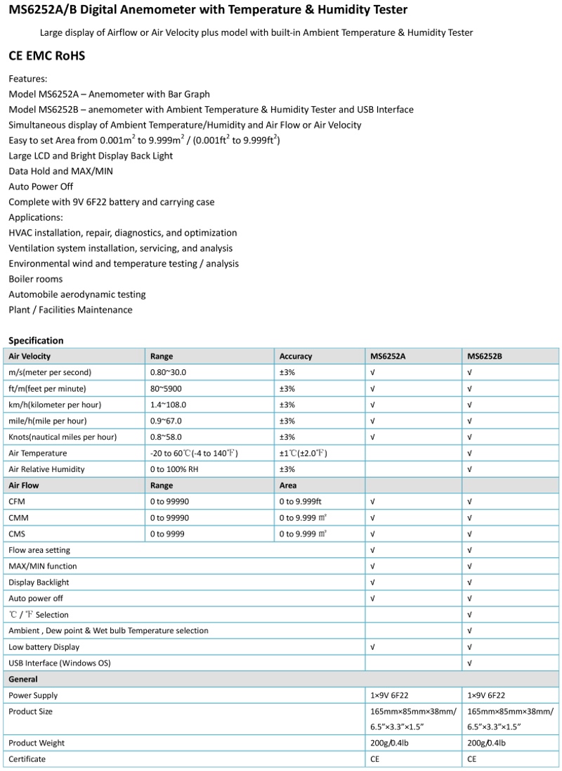 MS6252B מד רוח.