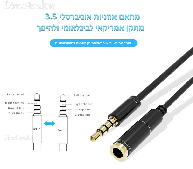 D3717 מתאם אוזניות אוניברסלי המאפשר שימוש בכל סוג אוזניה בכל דגם מחשב נייד וסמארטפון