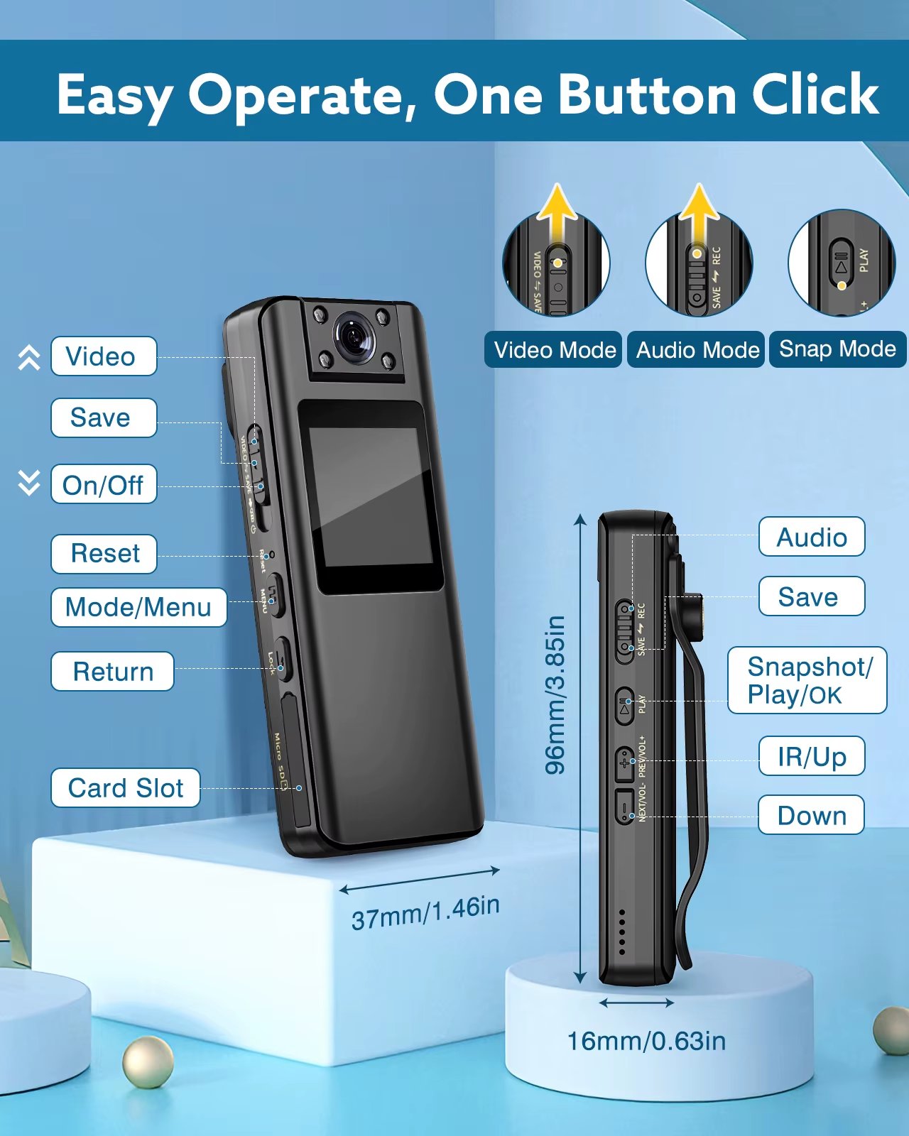 BOBLOV A22 HD מצלמת גוף לשוטרים ואנשי ביטחון עם ראיית לילה וזיהוי תנועה.