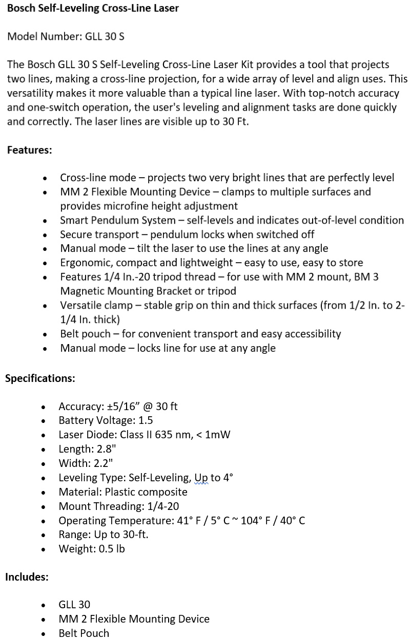 Bosch GLL 30 S פלס לייזר.