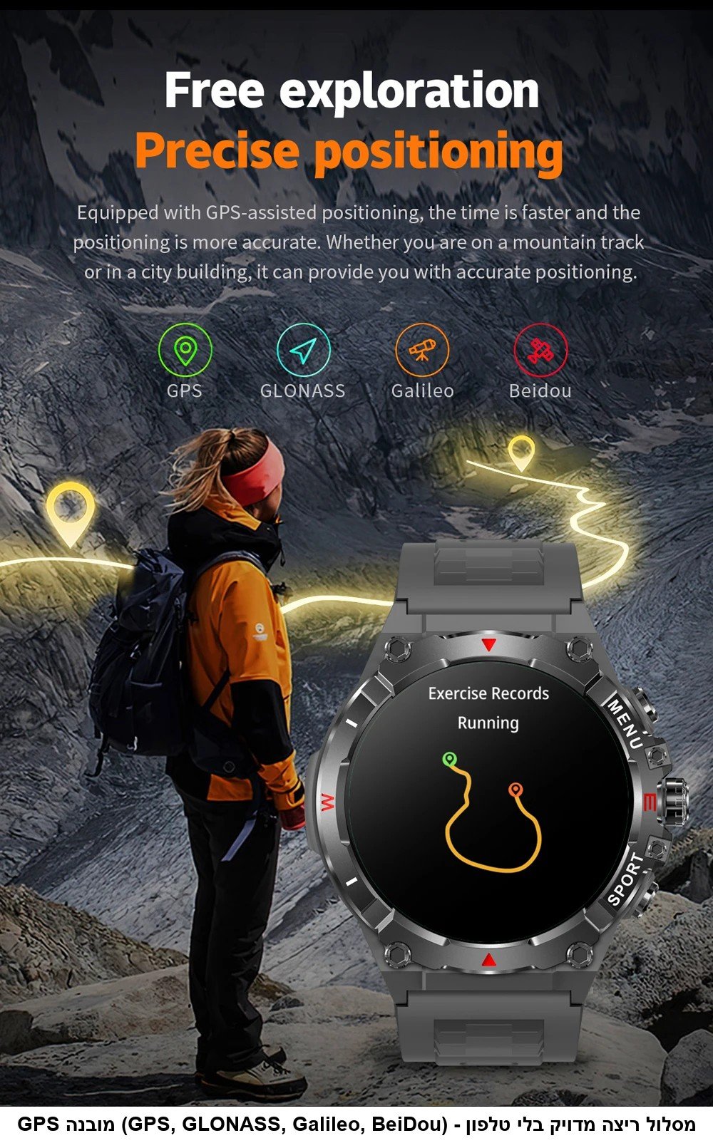 שעון ספורט חכם COLMI V76 עם GPS מובנה, מצפן, מד גובה וברומטר &mdash; מסך AMOLED 1.43 אינץ', שיחות בלוטוס, מד דופק וחמצן בדם, IP68.