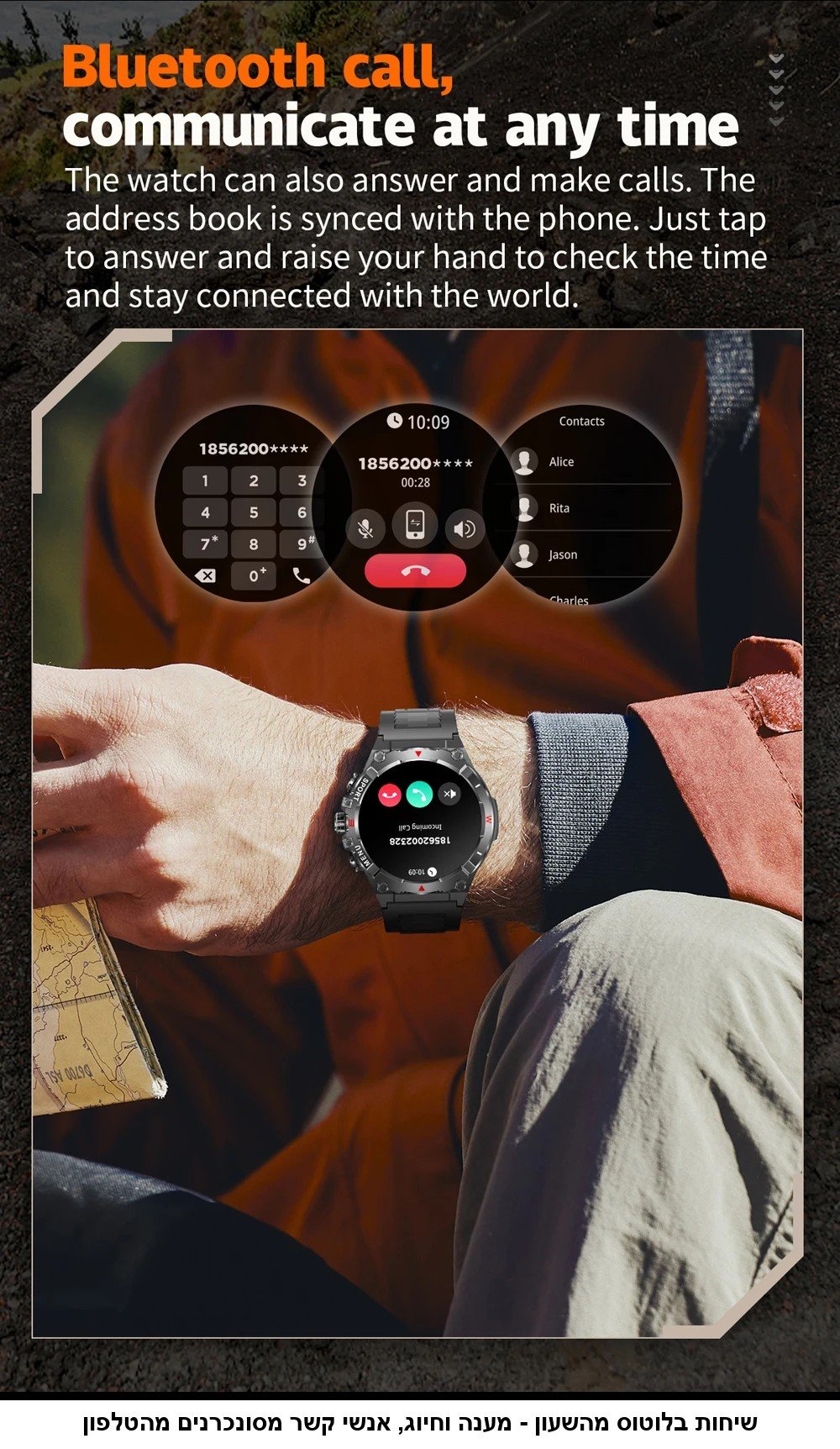 שעון ספורט חכם COLMI V76 עם GPS מובנה, מצפן, מד גובה וברומטר &mdash; מסך AMOLED 1.43 אינץ', שיחות בלוטוס, מד דופק וחמצן בדם, IP68.