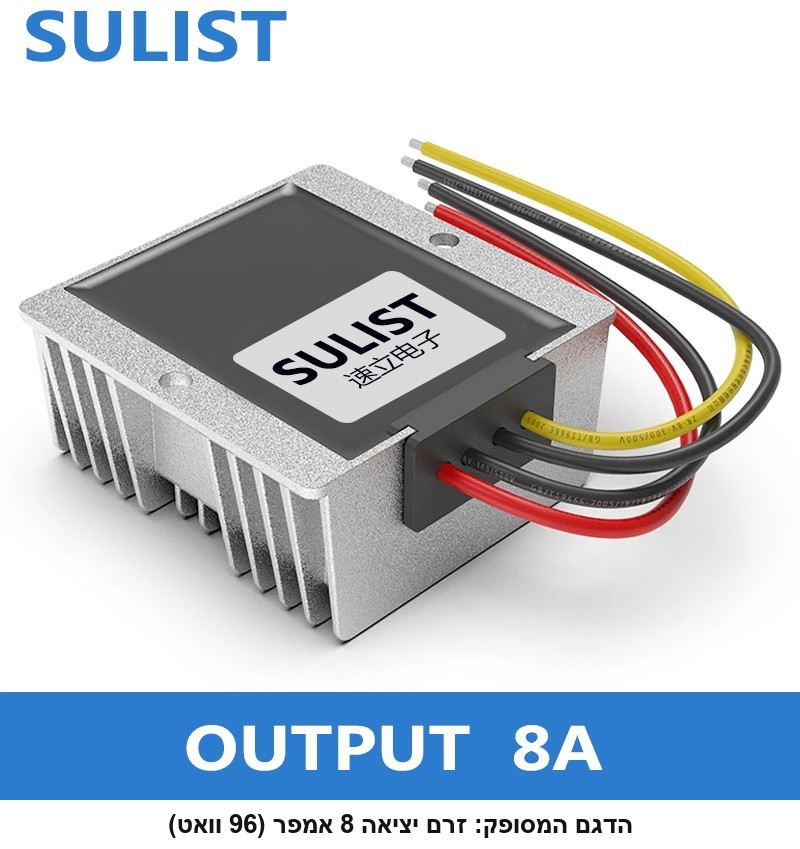 ממיר מעלה/מוריד מתח 96W 8A מ-10-36V ל-12V.