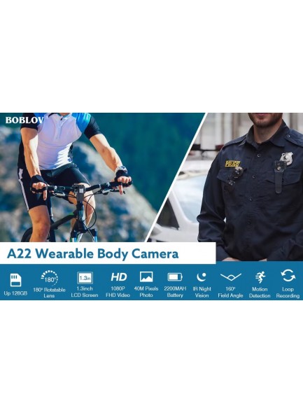 BOBLOV A22 HD מצלמת גוף לשוטרים ואנשי ביטחון עם ראיית לילה וזיהוי תנועה *זמין במלאי*