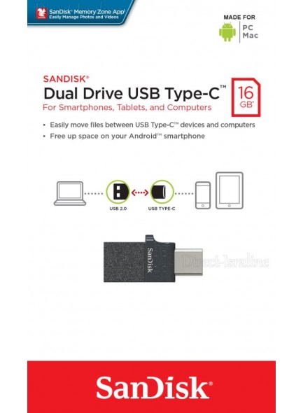 SanDisk Dual Drive USB Type-C and USB Type-A 16GB SDDDC1-016G זיכרון נייד יעודי לניהול וגיבוי קבצים