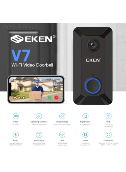 מערכת אינטרקום וידאו ביתית אלחוטית באפליקציה לסמארטפון הכוללת פעמון EKEN V7 *במלאי מיידי*