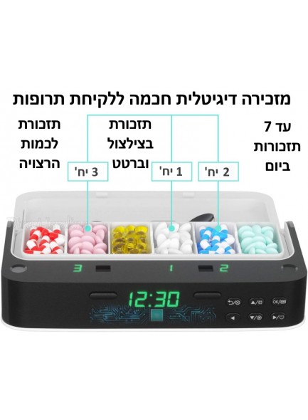 קופסא דיגיטלית חכמה לתרופות עם תאים ו-7 תזכורת לזמני וכמות לקיחת כדורים D6174 *במלאי מיידי*