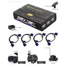 4 PORT KVM SWITCH BOX 4 CABLE USB CONTROLLER PC תומך בעכבר ומקלדת אלחוטיים תומך בכניסת מיקרופון ורמקולים