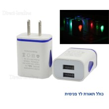 מטען ביתי קיר USB כפול לשקע אמריקאי כולל תאורת לד D2217