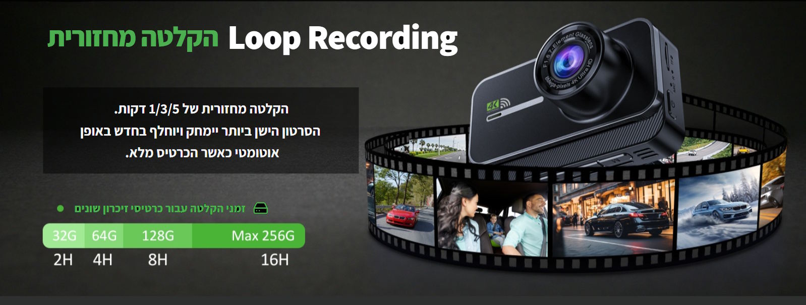 GMAIPOP G900 4K WiFi D3874 מצלמה לרכב עם מסך 3 אינץ ואפליקציה.