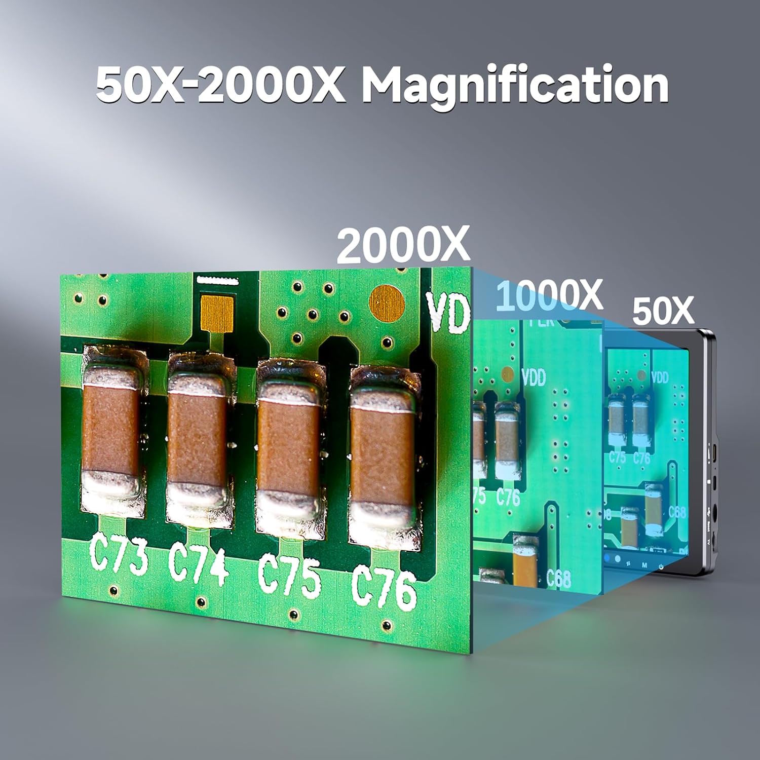 עם מסך 10.1 אינץ מגדיל פי 2000 DM12 מיקרוסקופ דיגיטלי נטען