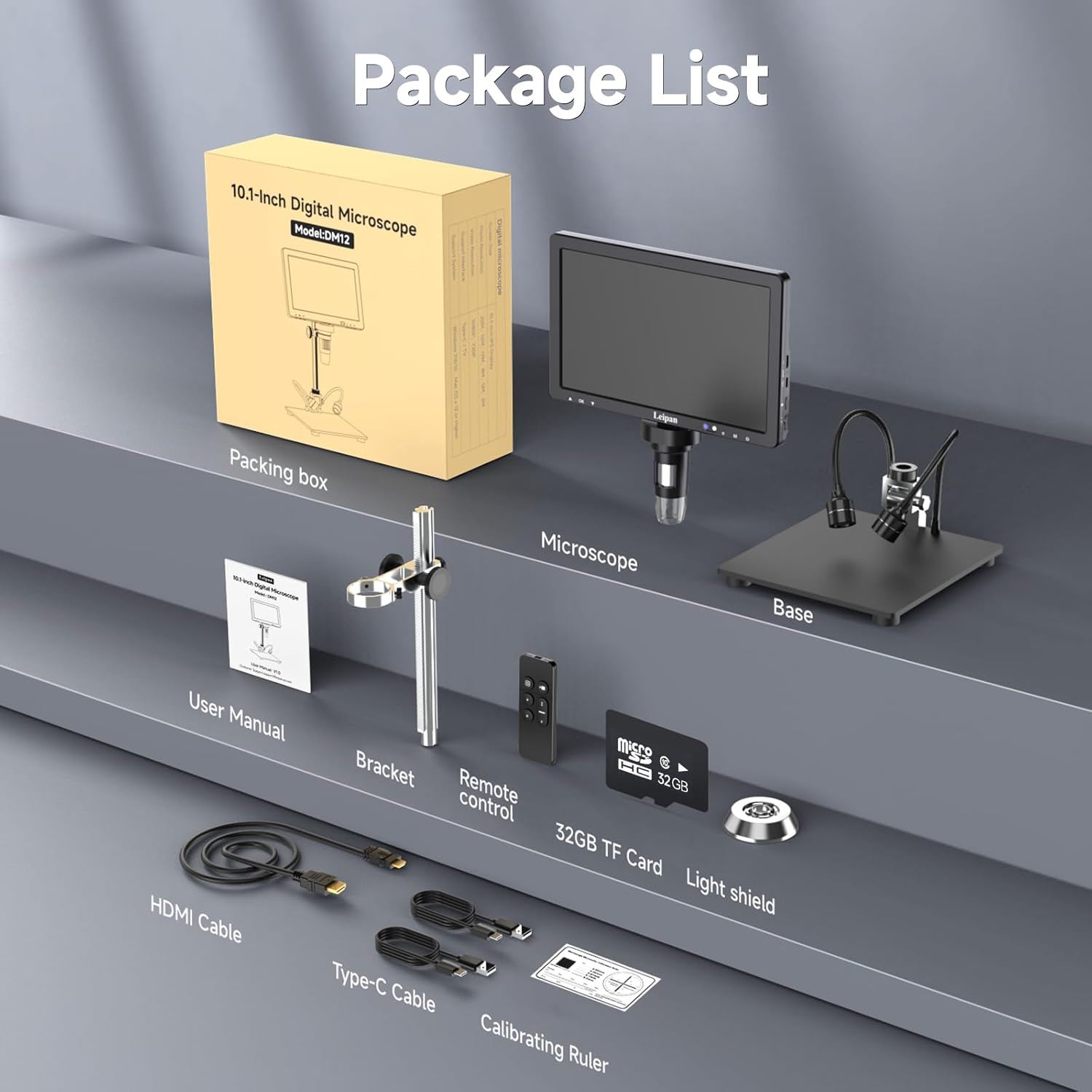 עם מסך 10.1 אינץ מגדיל פי 2000 DM12 מיקרוסקופ דיגיטלי נטען