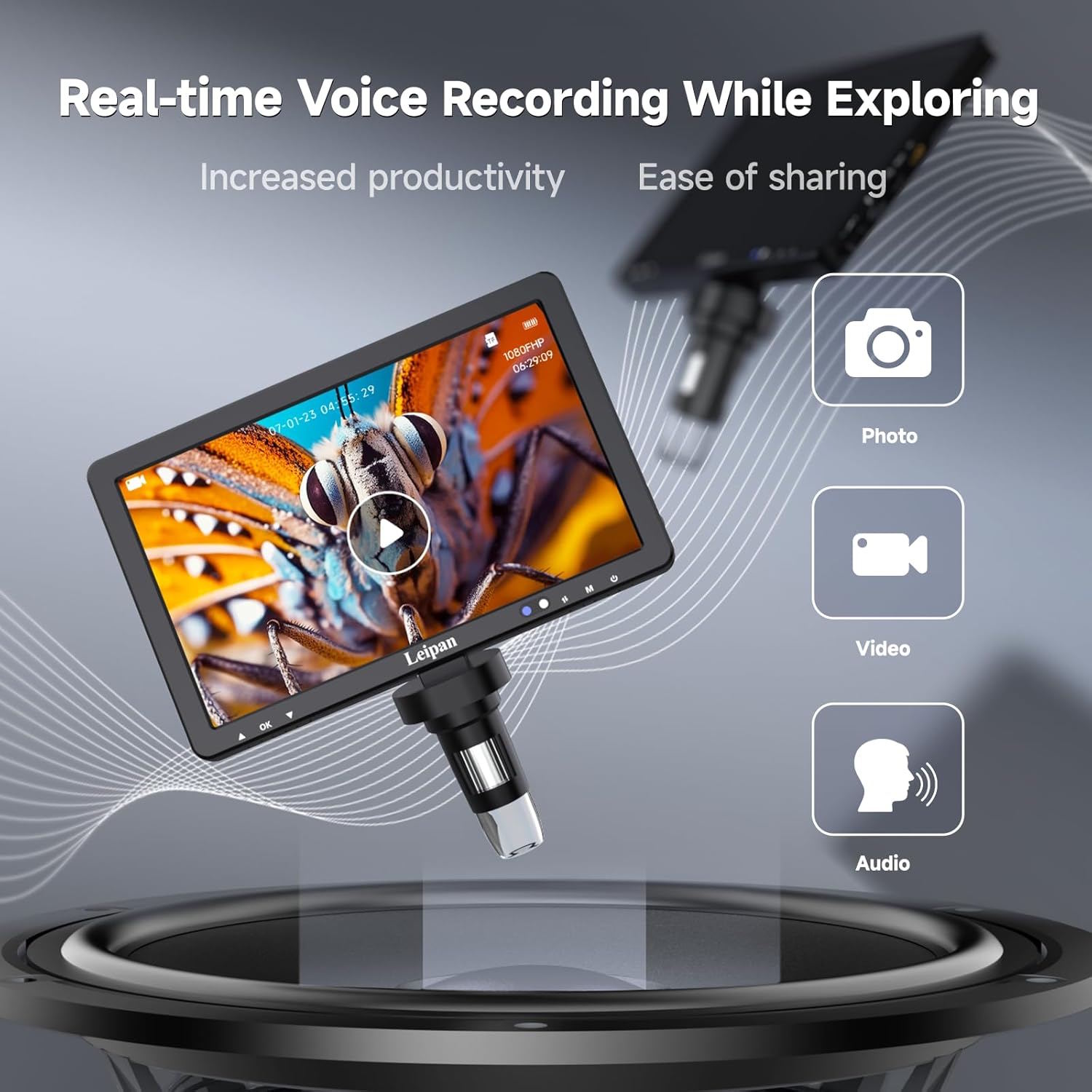 עם מסך 10.1 אינץ מגדיל פי 2000 DM12 מיקרוסקופ דיגיטלי נטען