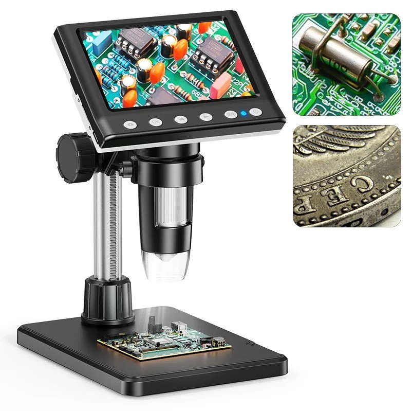 מיקרוסקופ דיגיטלי USB מגדיל פי 1600 עם מסך 4.3 אינץ ומעמד/משטח עבודה D6720.