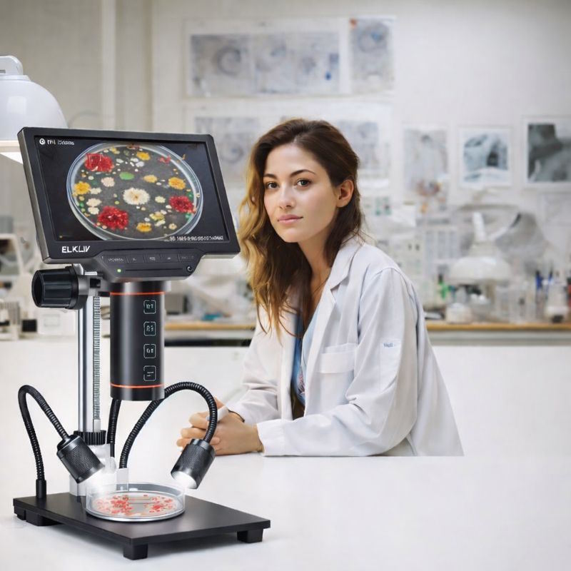 Elikliv EM3K-AF עם מסך 7 אינץ ופוקוס אוטומטי מגדיל פי 2000 USB 38MP מיקרוסקופ דיגיטלי.