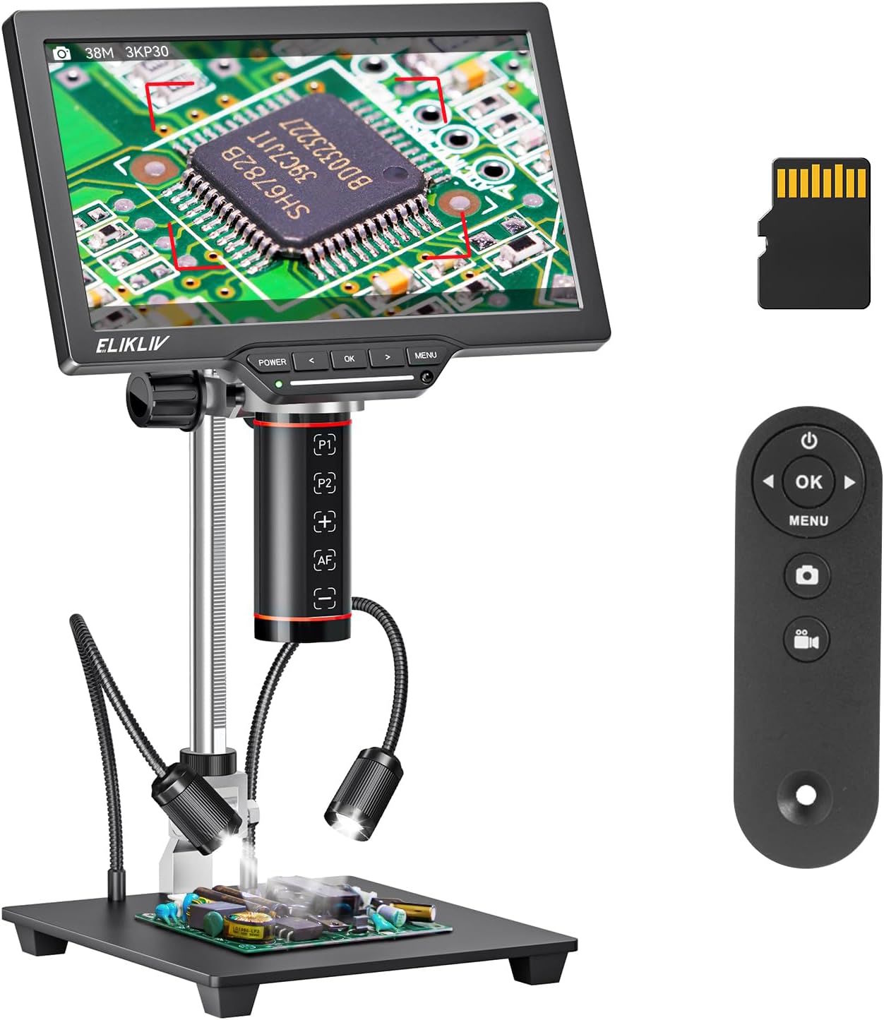 Elikliv EM3K-AF עם מסך 10.1 אינץ ופוקוס אוטומטי מגדיל פי 2000 USB 38MP מיקרוסקופ דיגיטלי.