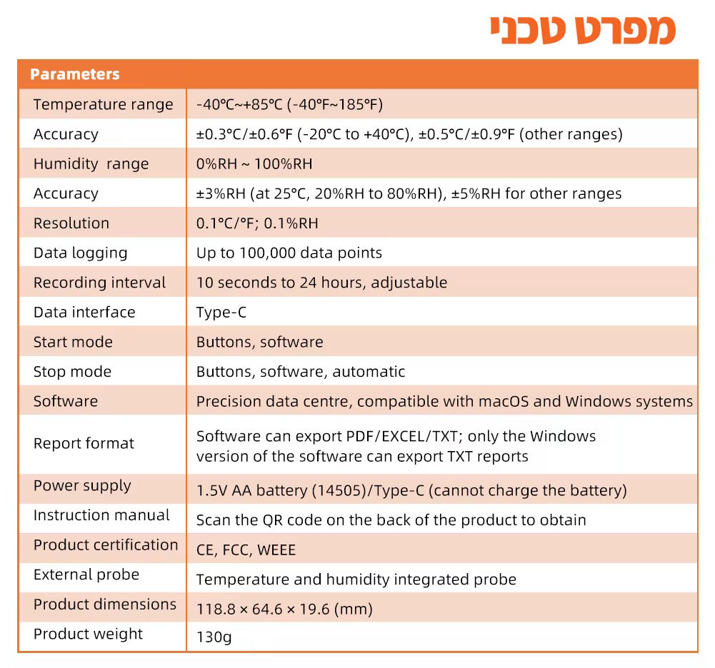 Elitech GSP-6PRO Bluetooth Temperature and Humidity Data Logger אוגר נתוני טמפרטורה ולחות אלחוטי. Elitech GSP-6PRO Bluetooth Temperature and Humidity Data Logger אוגר נתוני טמפרטורה ולחות אלחוטי..