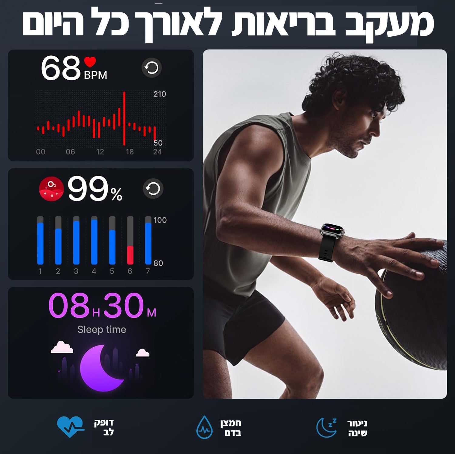 K62 שעון פעילות חכם בלוטוס כולל מד דופק לחץ דם חמצן בדם עם צג צבעוני.