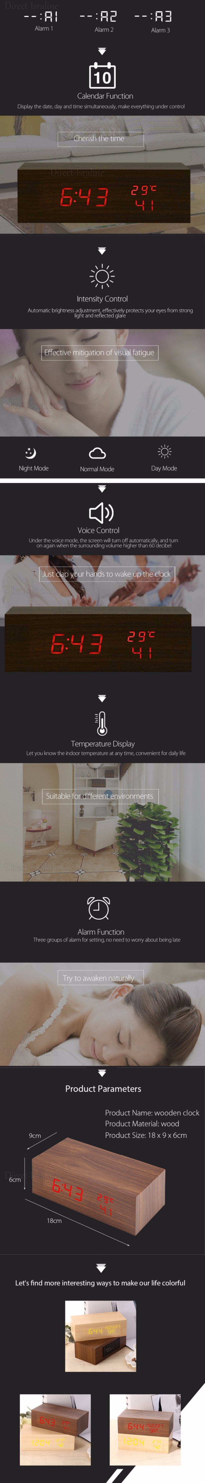 B2C04 שעון מעורר מעוצב דמוי עץ במגוון צבעים