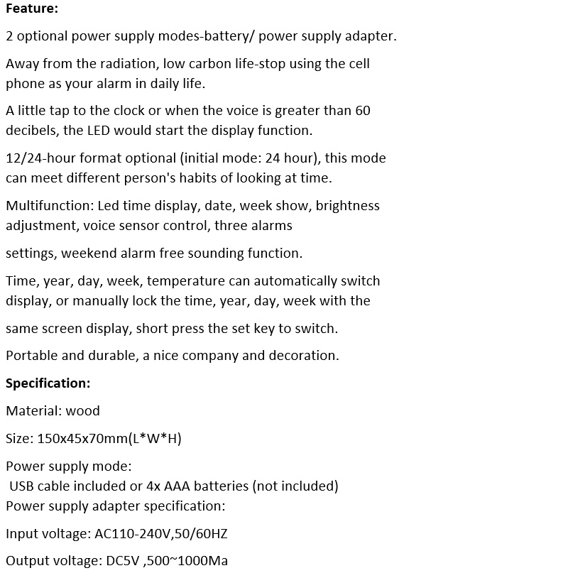 B2C04 שעון מעורר מעוצב דמוי עץ במגוון צבעים