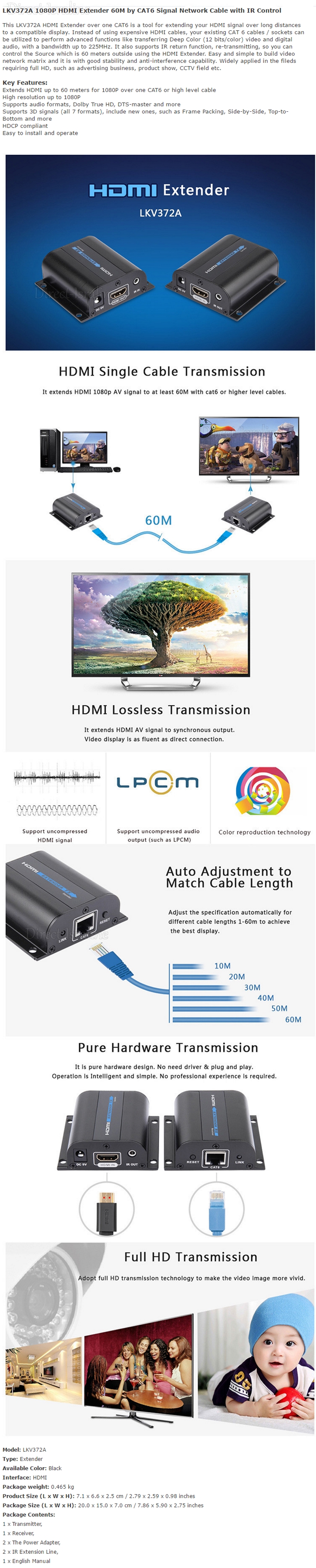 עד 60 מטר HDMI Cat5e Cat6 To RJ45 Extender מאריך.