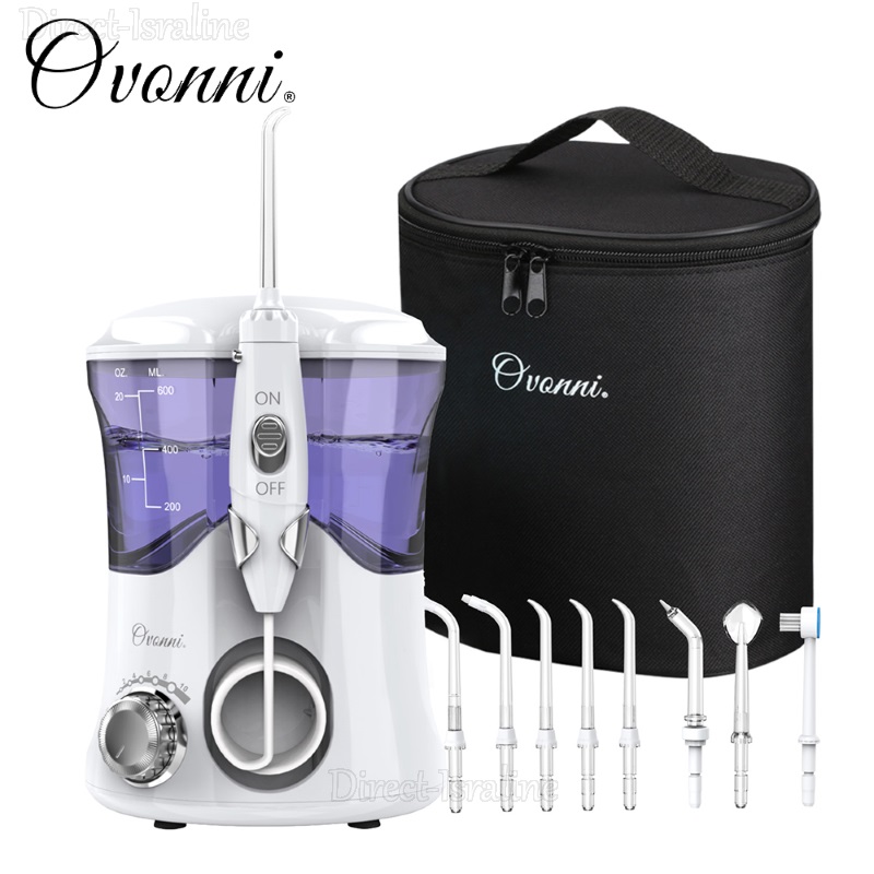 Ovonni 600ml ניקוי שיניים משפחתי בסילון מים צבע שחור/סגול עם נרתיק נשיאה.