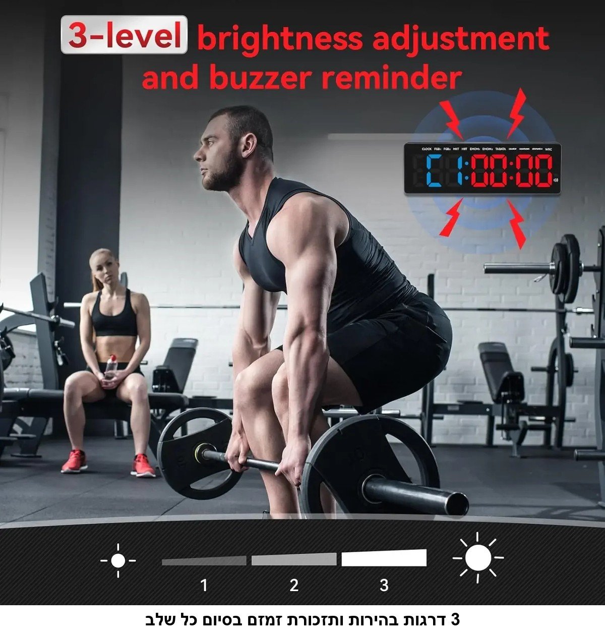 טיימר אימונים ושעון קיר דיגיטלי LED עם ספרות ענק 3.5 אינץ' ושלט רחוק &mdash; SeeSii Gym Timer, 11 מצבי אימון.