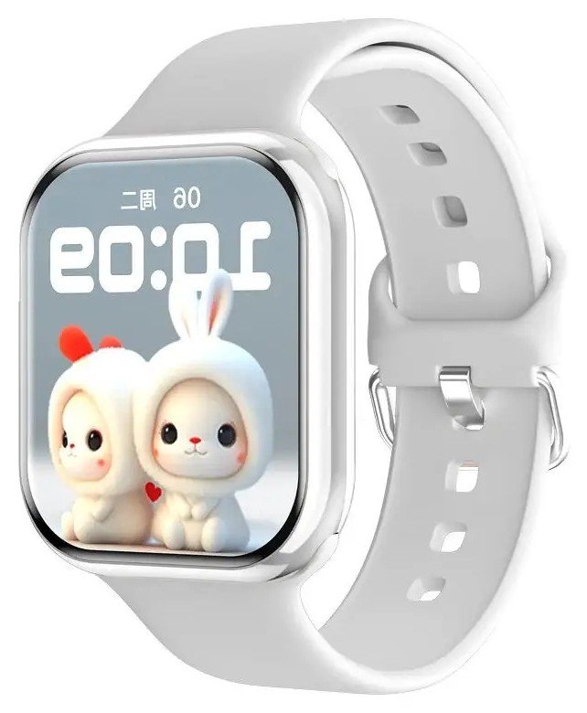 שעון חכם מרובע 1.85 אינץ' Series 10 עם שיחות בלוטוס, NFC, מד דופק, לחץ דם וחמצן בדם, מסלול GPS וטעינה אלחוטית &mdash; שחור / לבן.