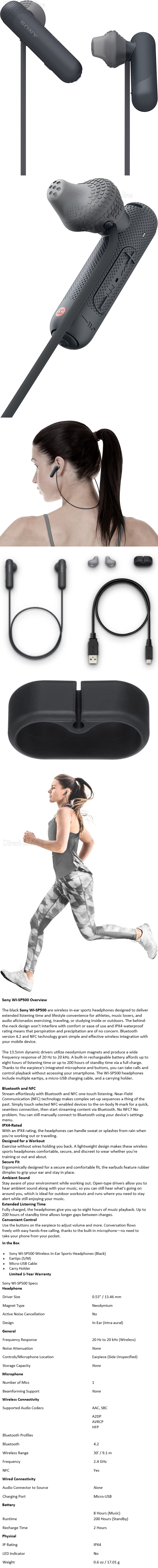 Sony WI-SP500 אוזניות אלחוטיות בלוטוס.