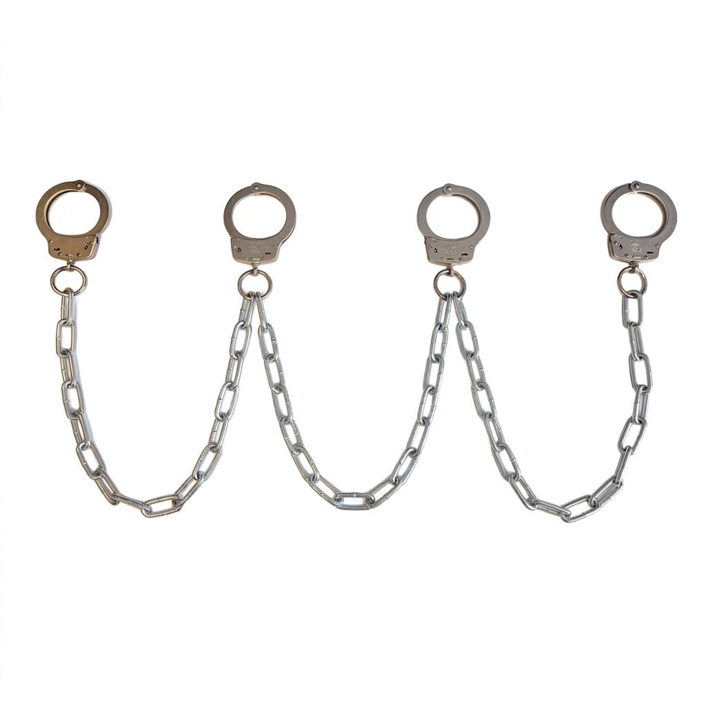 שרשרת ההובלה עם 4 אזיקי Smith & Wesson Model 100 &mdash; אזיק יחיד בכל עמדה במרווח כ-61 ס