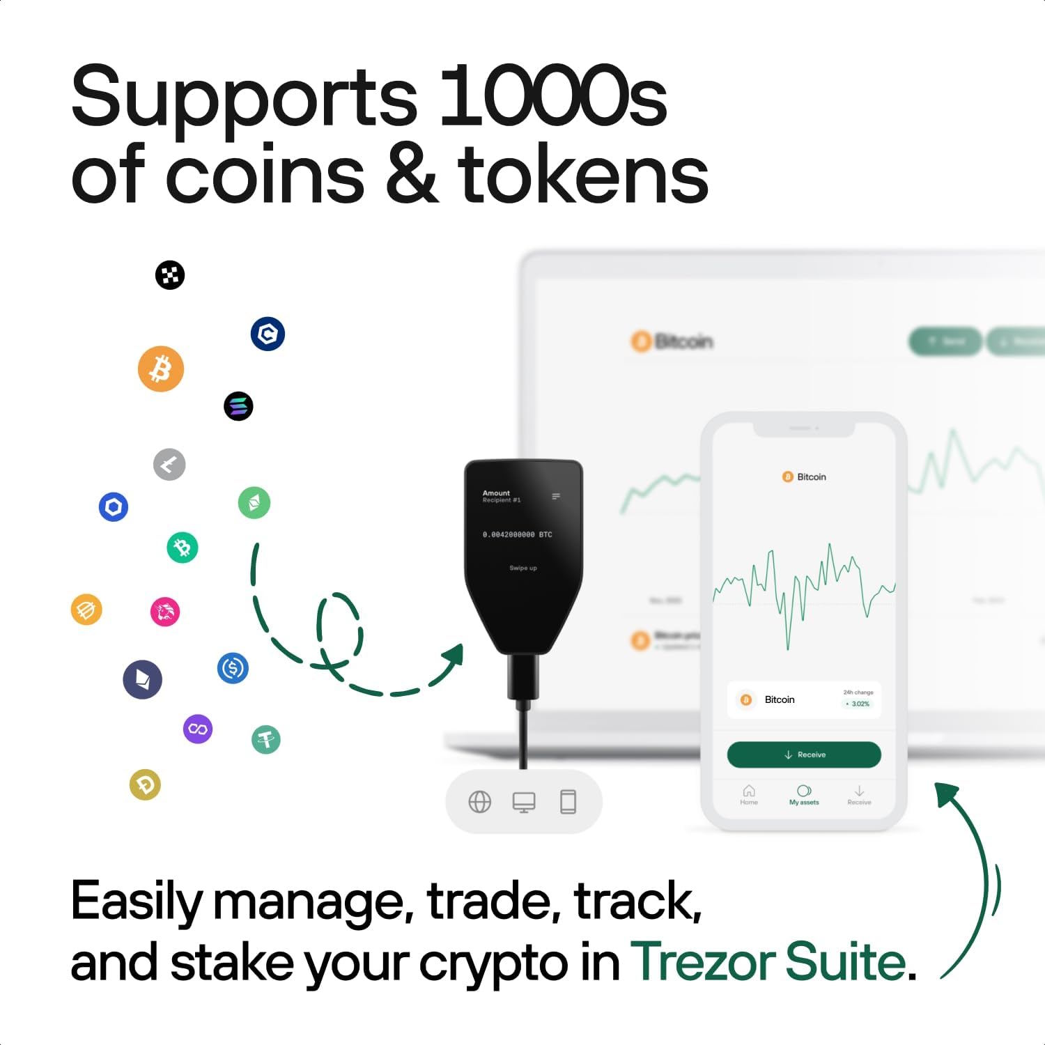 Trezor Safe 5 ארנק חומרה מוצפן לביטקוין עם מסך מגע.