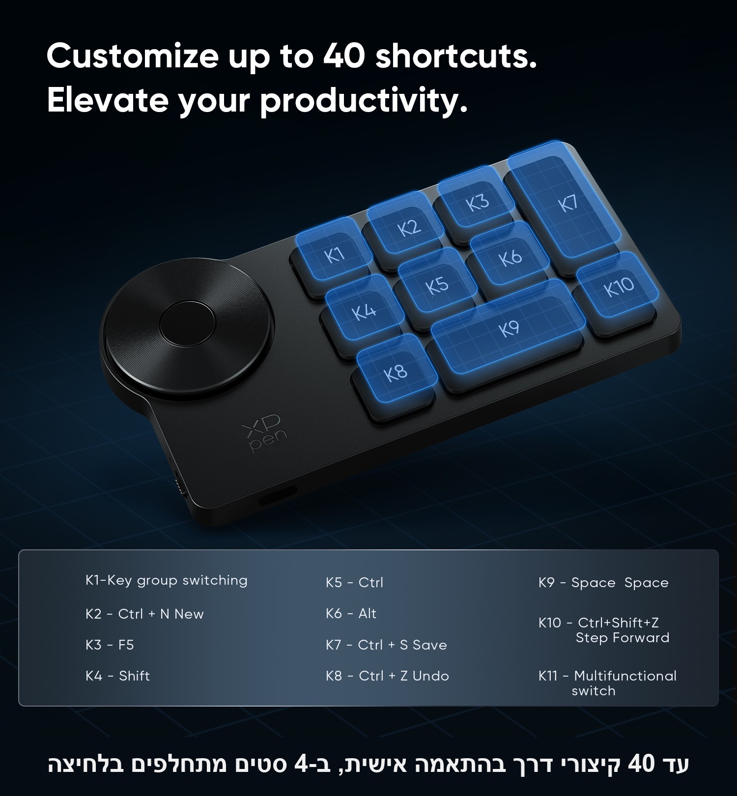 שלט קיצורי דרך אלחוטי עם חוגה XPPen Mini Keydial ACK05.